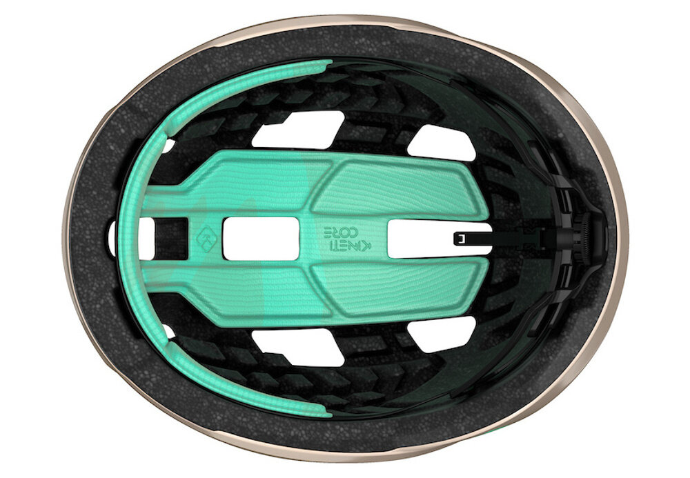 Kask rowerowy LAZER Tonic KinetiCore Beżowy Szosowy (rozmiar M) kask na białym tle widoczny od wewnątrz wnętrze kasku wyposażono w miękką wyściółkę komfort materiał EPS skutecznie pochłania energię lekki waga około 240 g homologacje CE-CPSC spełnienie norm bezpieczeństwa kask został przetestowany pod kątem realnych zagrożeń zapewnia ochronę