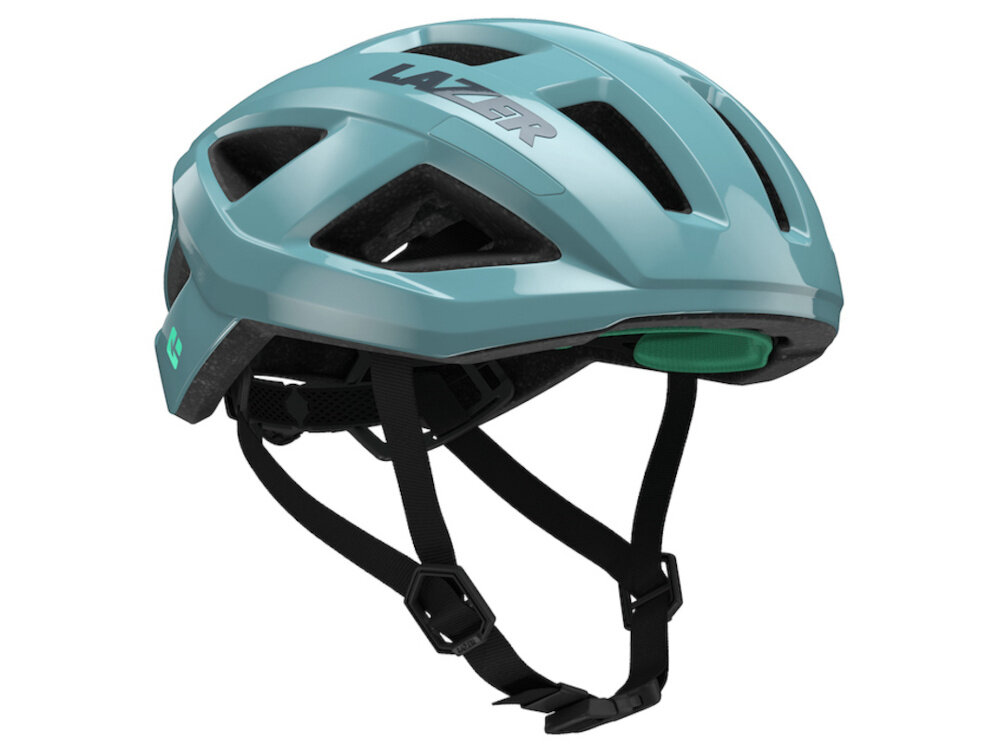 Kask rowerowy LAZER Tonic KinetiCore Niebieski Szosowy (rozmiar L) kask na białym tle widoczny od przodu pod skosem rekreacyjnych kolarzach lekkiej konstrukcji z poliwęglanu wewnętrznej warstwie EPS skuteczną ochronę przy zachowaniu wygody użytkowania Strefa kontrolowanego zgniotu ogranicza ryzyko kontuzji poczucie kontroli podczas jazdy