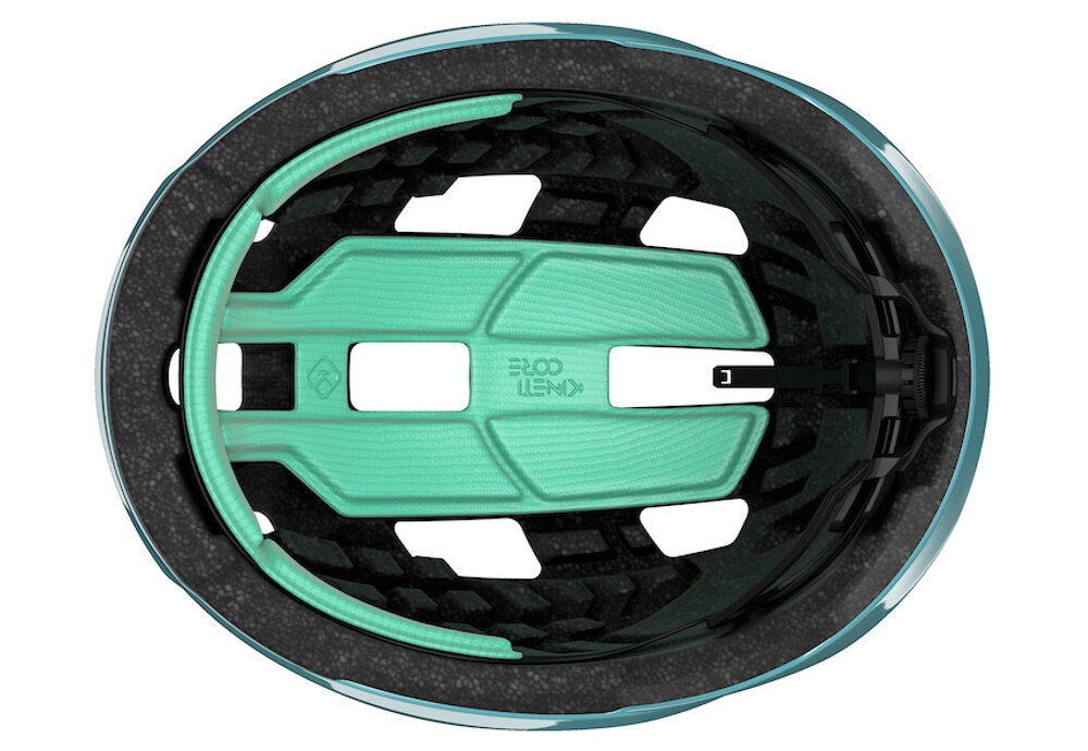 Kask rowerowy LAZER Tonic KinetiCore Niebieski Szosowy (rozmiar L) kask na białym tle widoczny od wewnątrz wnętrze kasku wyposażono w miękką wyściółkę komfort materiał EPS skutecznie pochłania energię lekki waga około 240 g homologacje CE-CPSC spełnienie norm bezpieczeństwa kask został przetestowany pod kątem realnych zagrożeń zapewnia ochronę