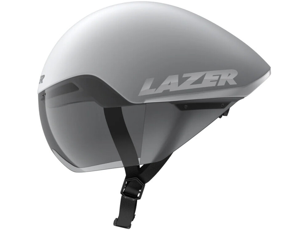 Kask rowerowy LAZER Victor KinetiCore Biało-srebrny rozmiar S kask na białym tle widoczny z boku bezpieczeństwo aerodynamiczna konstrukcja