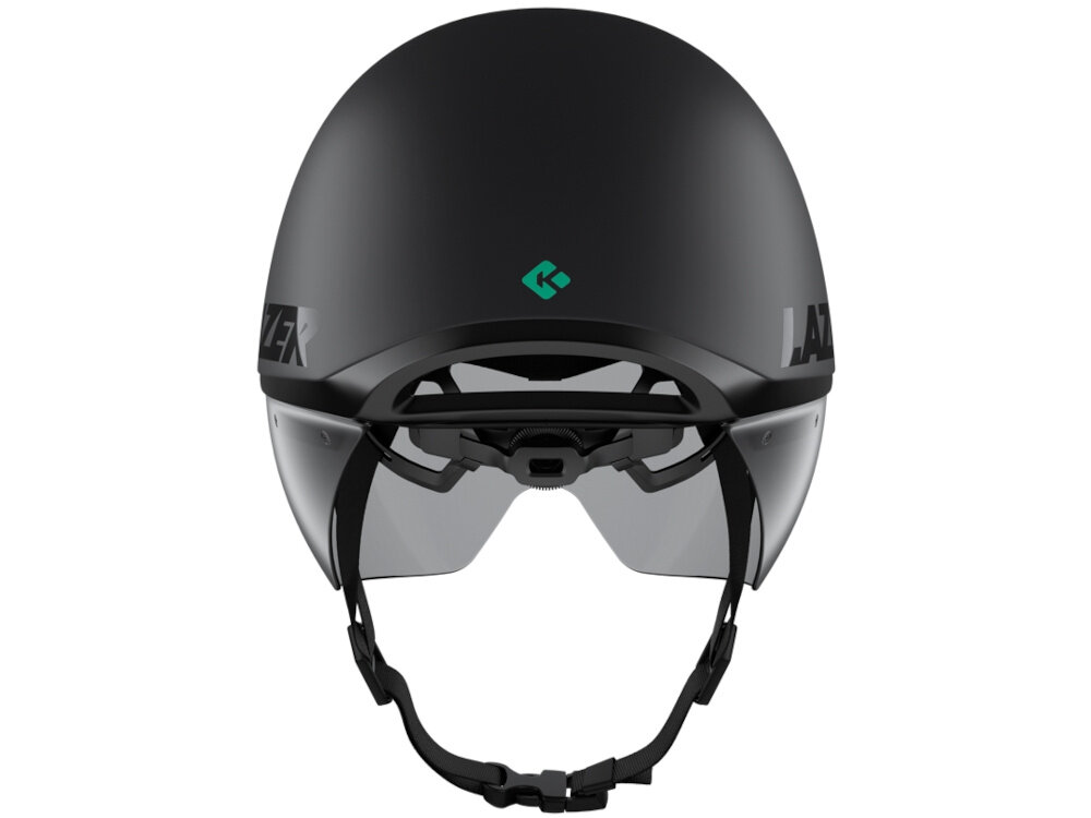 Kask rowerowy LAZER Victor KinetiCore Czarny rozmiar M kask na białym tle widoczny od tyłu krótka tylna część ogranicza opór duży tylny wylot wspiera przepływ powietrza swoboda ruchów głową aerodynamiczny charakter z wygodą użytkowania