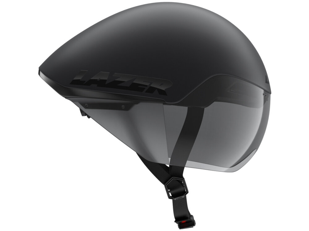 Kask rowerowy LAZER Victor KinetiCore Czarny rozmiar M kask na białym tle widoczny z boku wizjer wykorzystuje magnetyczne mocowania stabilne połączenie wizjera z kaskiem