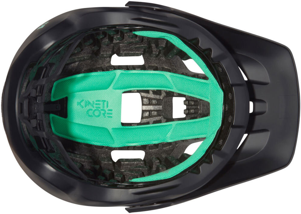 Kask rowerowy LAZER Jackal KinetiCore Czarno-biały MTB (rozmiar M) widok od spodu wypełnienie kineticore niska waga niskie obciażenie mniej plastiku