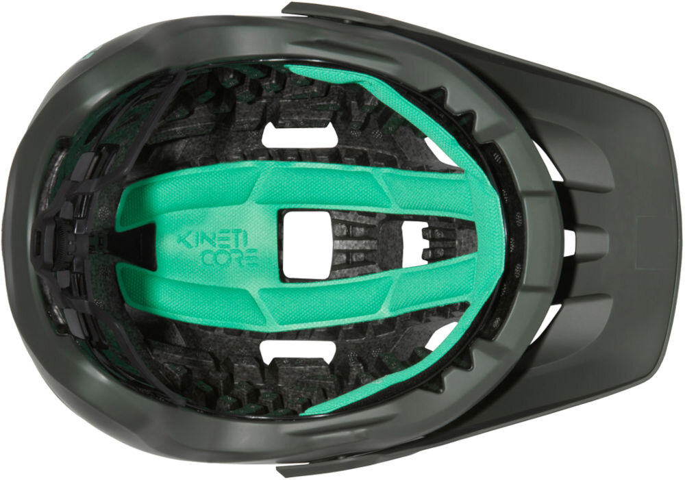 Kask rowerowy LAZER Jackal KinetiCore Zielony MTB (rozmiar S) widok od spodu wypełnienie kineticore niska waga niskie obciażenie mniej plastiku