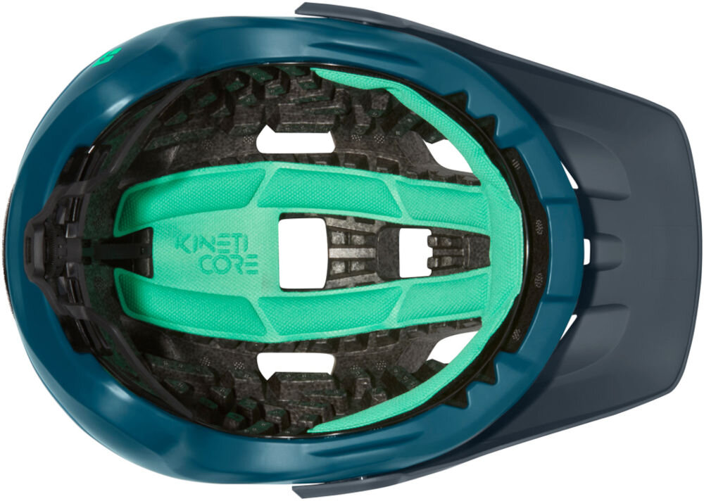 Kask rowerowy LAZER Jackal KinetiCore Niebieski MTB (rozmiar S) widok od spodu wypełnienie kineticore niska waga niskie obciażenie mniej plastiku