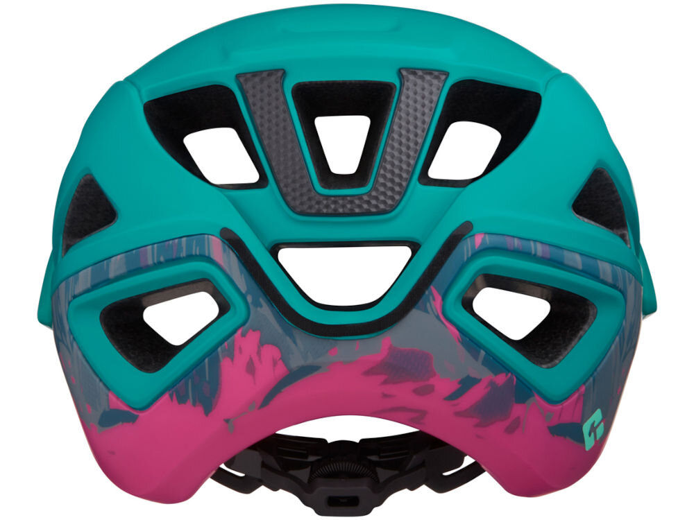 Kask rowerowy LAZER Jackal KinetiCore Turkusowy MTB (rozmiar L) tył kasku z miejsce na lampkę led widoczność na drodze oświetlenie roweru