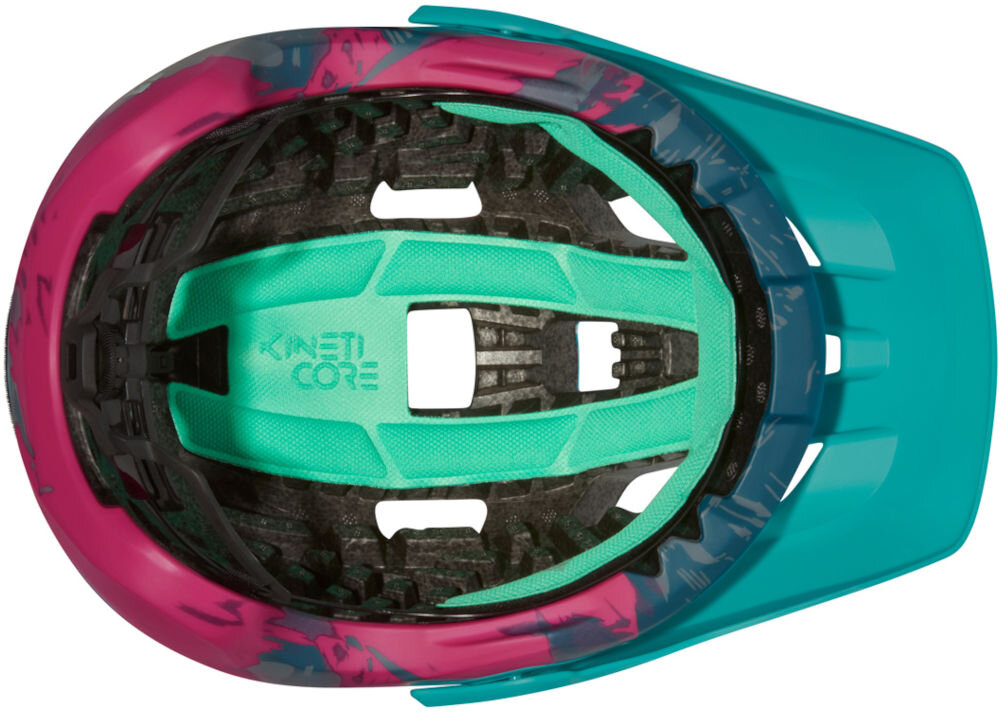 Kask rowerowy LAZER Jackal KinetiCore Turkusowy MTB (rozmiar L) widok od spodu wypełnienie kineticore niska waga niskie obciażenie mniej plastiku