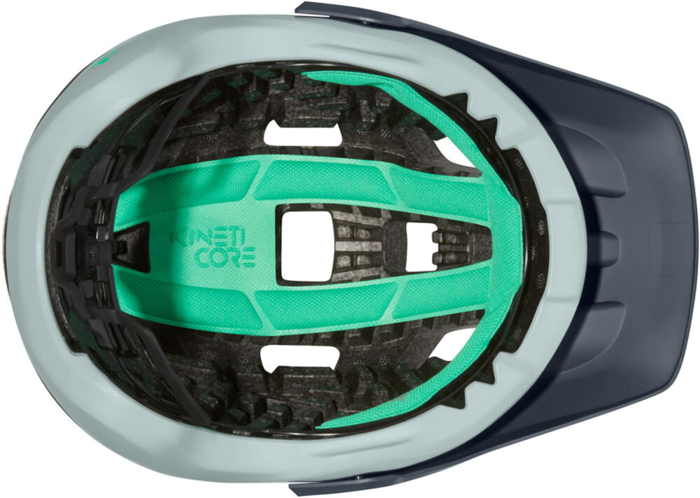 Kask rowerowy LAZER Jackal KinetiCore Jasnoniebieski MTB (rozmiar M) widok od spodu wypełnienie kineticore niska waga niskie obciażenie mniej plastiku