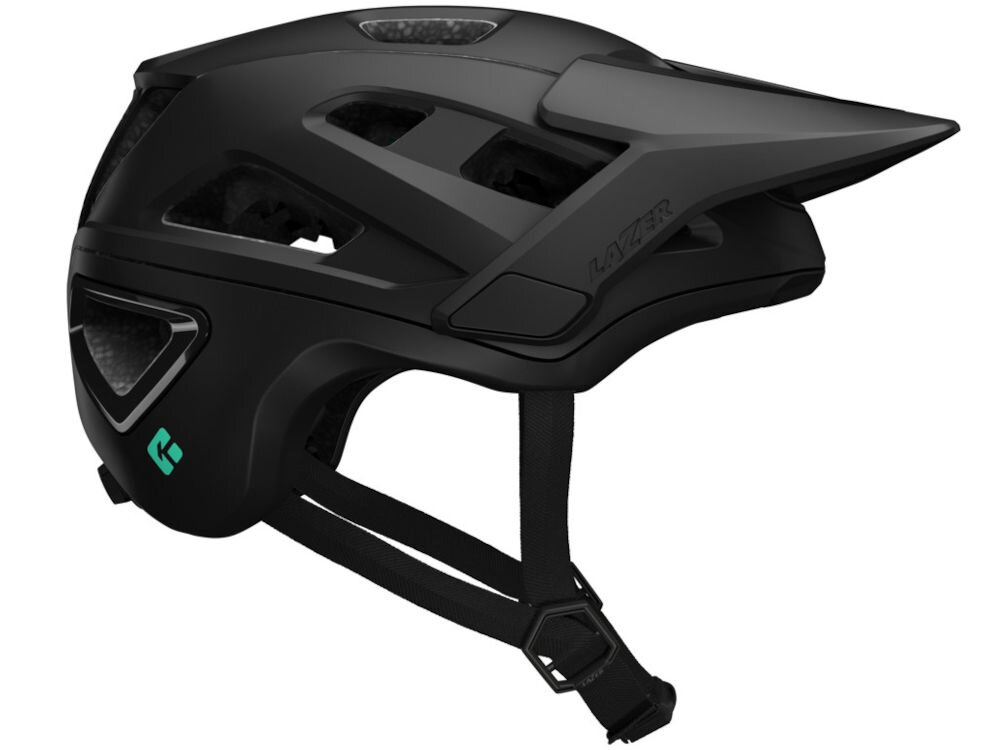Kask rowerowy LAZER Jackal KinetiCore Czarny MTB (rozmiar M) kask bokiem widoczne logo uchwyt na pasek googli regulowany daszek