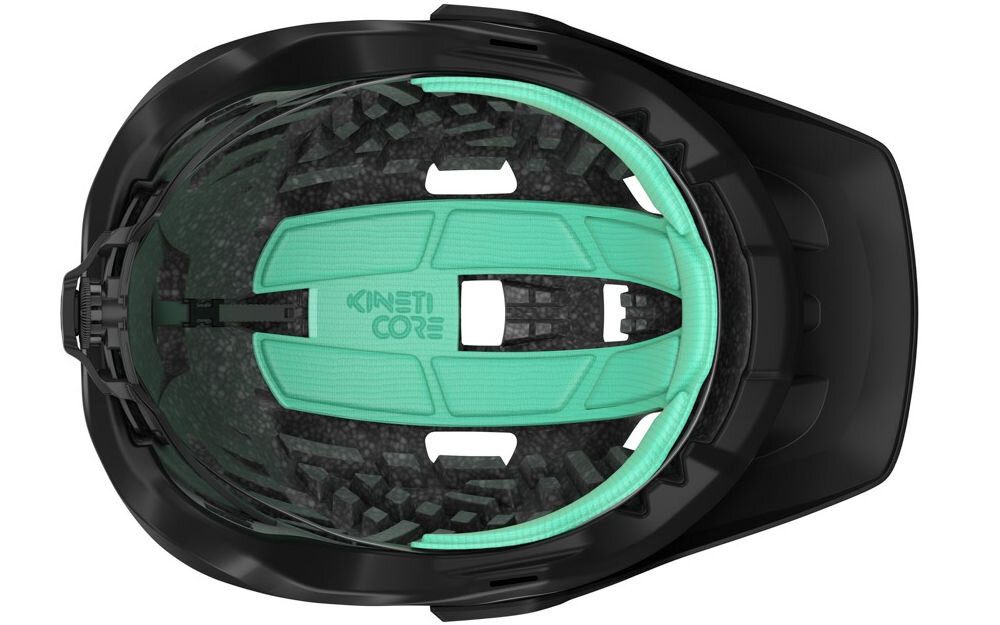 Kask rowerowy LAZER Jackal KinetiCore Czarny MTB (rozmiar M) widok od spodu wypełnienie kineticore niska waga niskie obciażenie mniej plastiku