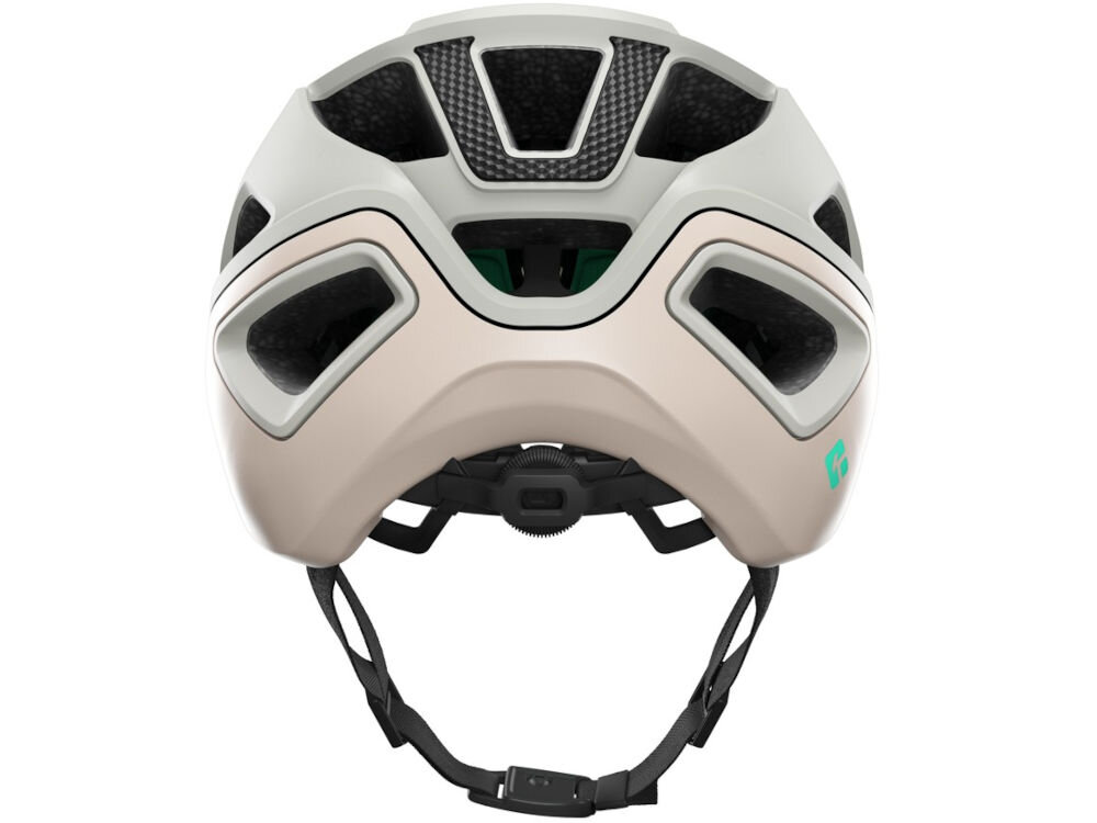 Kask rowerowy LAZER Jackal KinetiCore Piaskowy MTB (rozmiar M) tył kasku z miejsce na lampkę led widoczność na drodze oświetlenie roweru