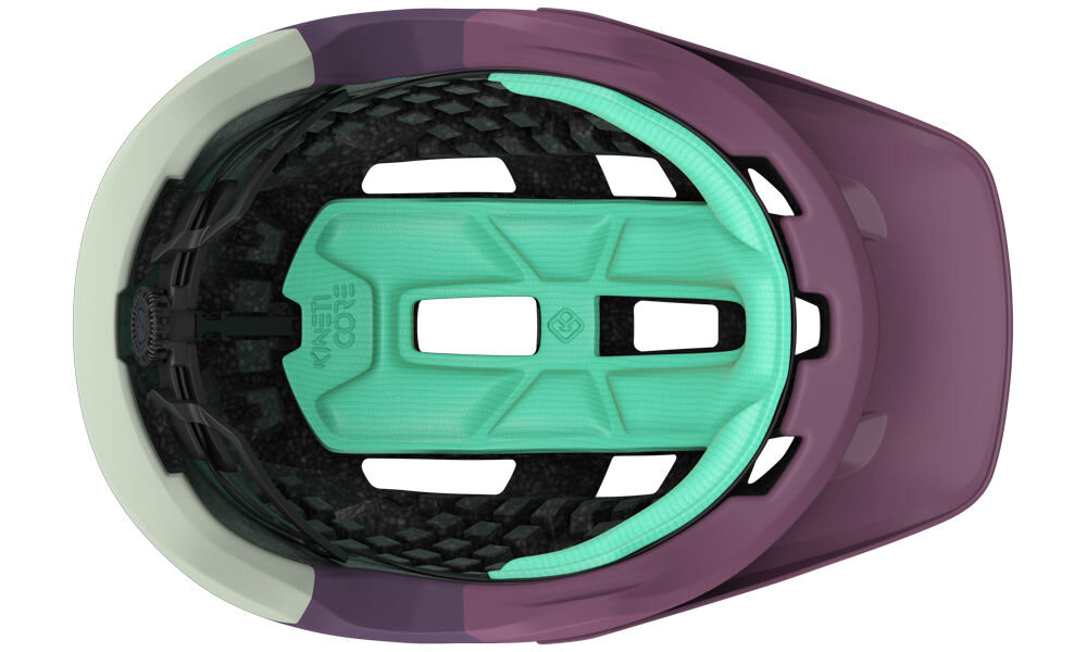 Kask rowerowy LAZER Coyote KinetiCore Fioletowy mat MTB (rozmiar L) widok od dołu kompatybilny z zestawem zimowym kask na zimę kask na cały rok