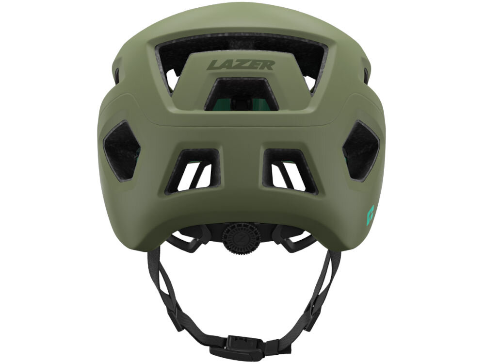 Kask rowerowy LAZER Coyote KinetiCore Zielony mat MTB (rozmiar L) kask tyłem regulacja pozioma regulacja pionowa pokrętło Lazer Advanced TurnSys