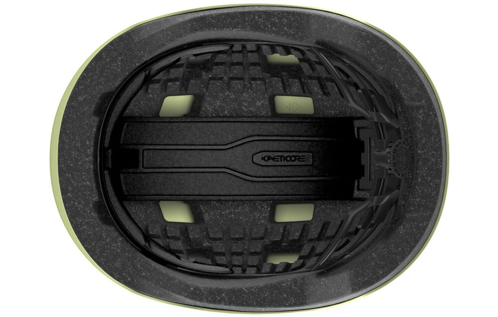 Kask rowerowy LAZER Verde KinetiCore Jasnozielony mat Miejski (rozmiar S/M) widok na kask od dołu wyściółka kask rowerowy wentylacja ochrona deszcz zestaw zimowy
