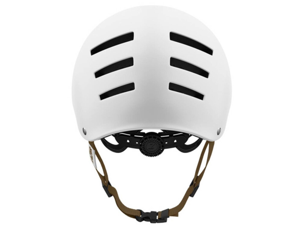 Kask LAZER Armor 2.0 Biały mat (rozmiar L) kask na białym tle widoczny od tyłu normy CE EN 1078 wysoki poziom ochrony odporność na uderzenia trwałość przez długi czas użytkowania zwiększa bezpieczeństwo spełnia rygorystyczne europejskie standardy jakości matowe białe wykończenie stylowy wygląd