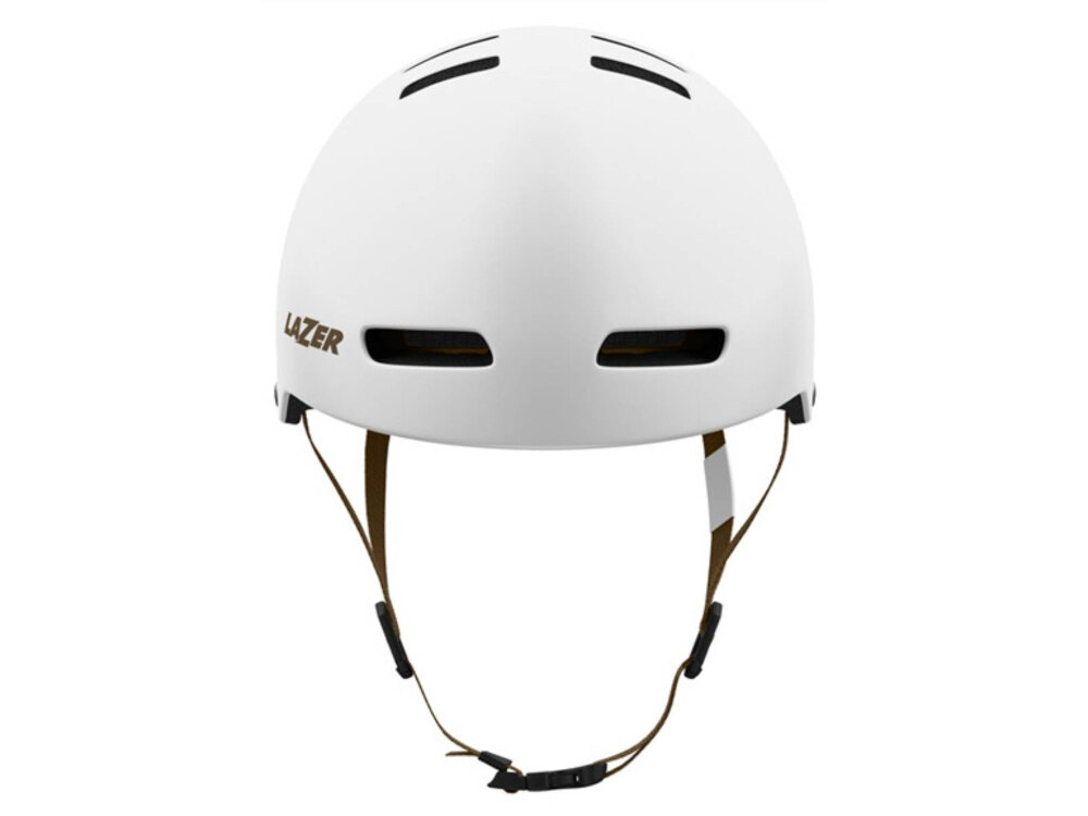 Kask LAZER Armor 2.0 Biały mat (rozmiar M) kask na białym tle widoczny od przodu skuteczna ochrona głowy konstrukcja in-mold zewnętrzna skorupa z tworzywa sztucznego trwale łączy się z pianką EPS bezpieczeństwo użytkownika jazda w różnych warunkach