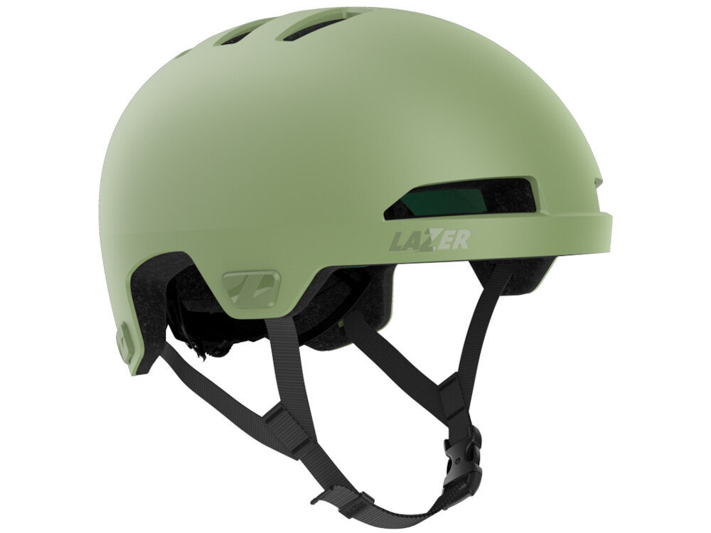 Kask rowerowy LAZER Maze KinetiCore Zielony Miejski(rozmiar M/L) kask na białym tle widoczny od przodu pod skosem rekreacyjnych kolarzach miejskich lekkiej konstrukcji z poliwęglanu wewnętrznej warstwie EPS skuteczną ochronę przy zachowaniu wygody użytkowania Strefa kontrolowanego zgniotu ogranicza ryzyko kontuzji poczucie kontroli podczas jazdy