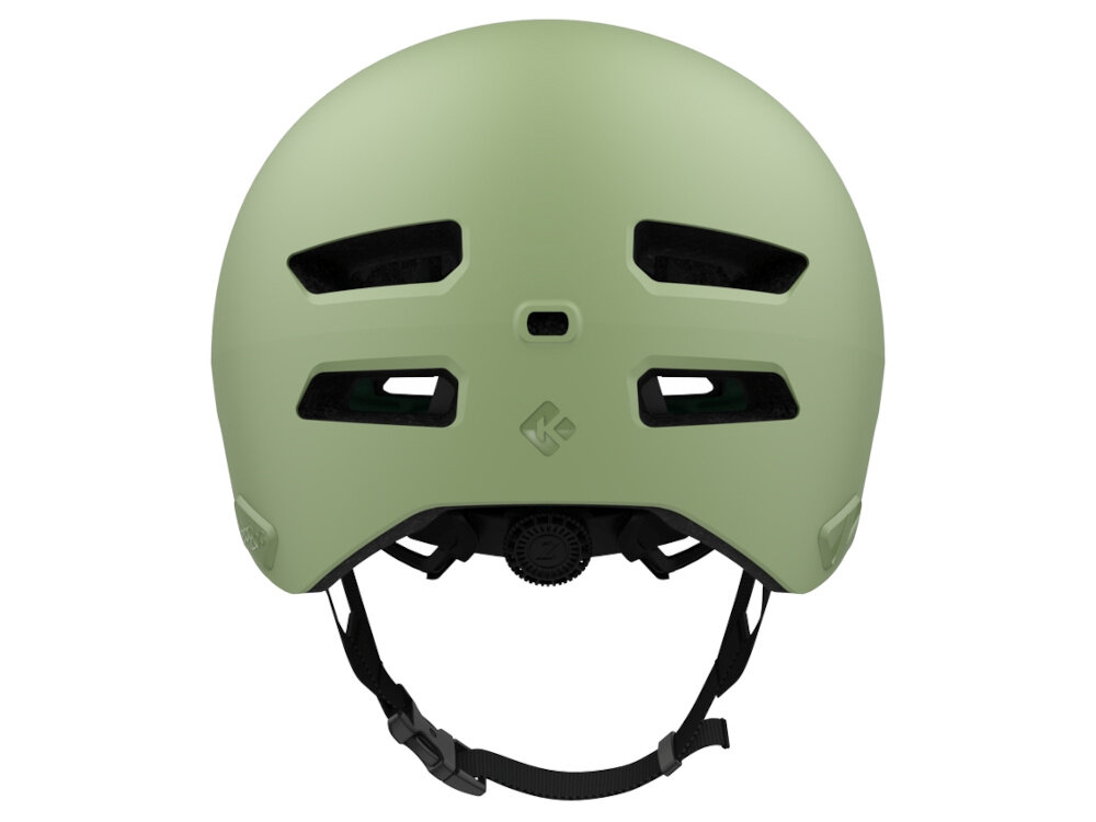 Kask rowerowy LAZER Maze KinetiCore Zielony Miejski (rozmiar M/L) kask na białym tle widoczny od tyłu miejsce do zamontowania opcjonalnej lampki LED zwiększa widoczność po zmroku i w warunkach ograniczonego oświetlenia bezpieczeństwo w ruchu miejskim