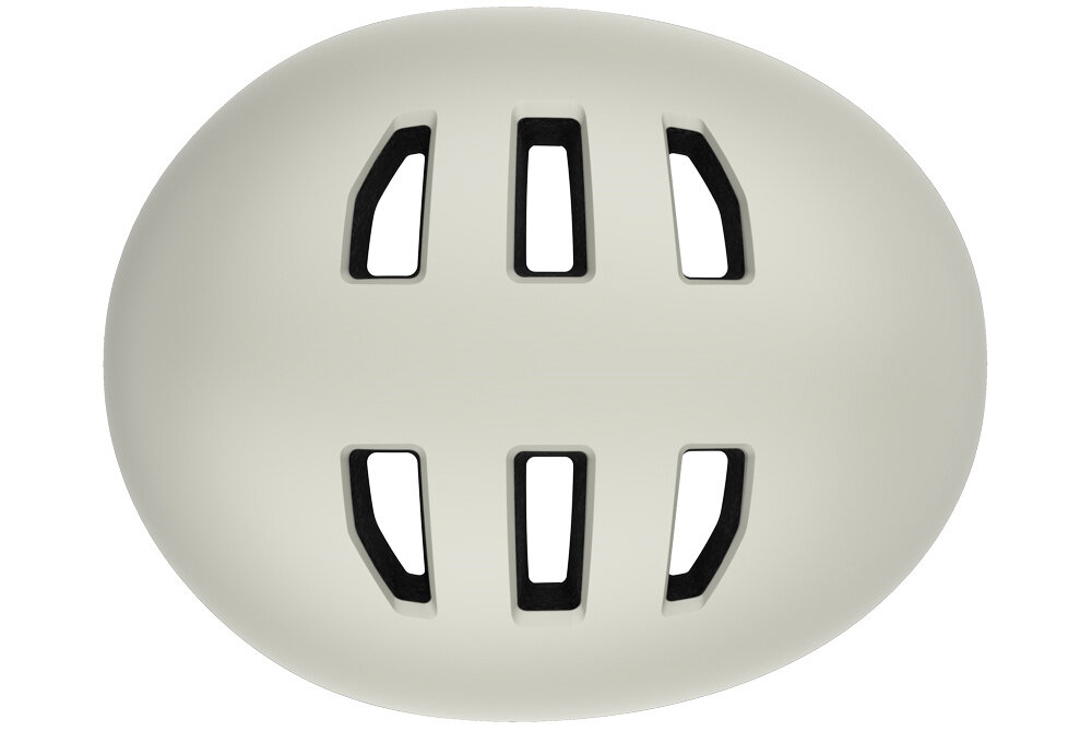 Kask rowerowy LAZER Maze KinetiCore Kremowy Miejski(rozmiar M/L) kask na białym tle widoczny z góry 12 przemyślanych otworów wentylacyjnych wspierają obieg powietrza opatentowana technologia LAZER EcoLoc nie użyto do montażu kleju łatwy demontaż kasku i właściwe posortowanie odpadów