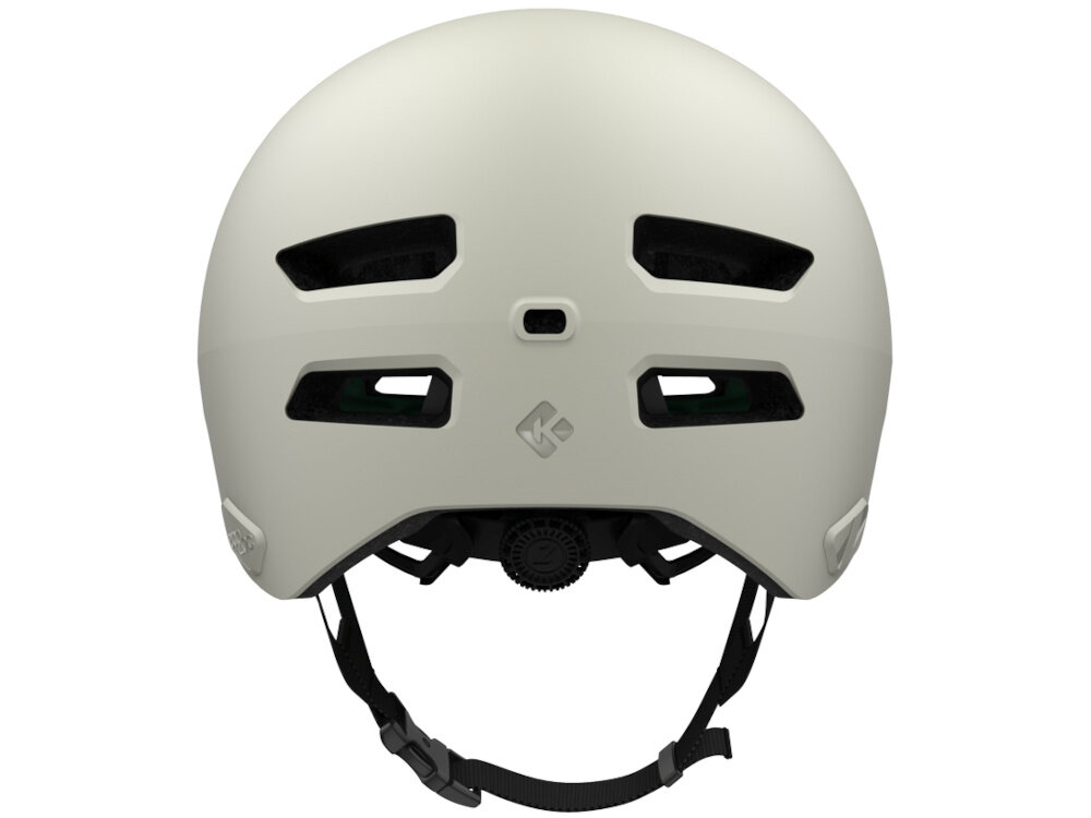 Kask rowerowy LAZER Maze KinetiCore Kremowy Miejski (rozmiar S/M) kask na białym tle widoczny od tyłu miejsce do zamontowania opcjonalnej lampki LED zwiększa widoczność po zmroku i w warunkach ograniczonego oświetlenia bezpieczeństwo w ruchu miejskim