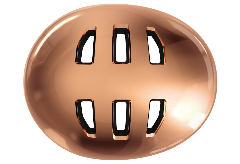 Kask rowerowy LAZER Maze KinetiCore Miedziany Miejski(rozmiar M/L) kask na białym tle widoczny z góry 12 przemyślanych otworów wentylacyjnych wspierają obieg powietrza opatentowana technologia LAZER EcoLoc nie użyto do montażu kleju łatwy demontaż kasku i właściwe posortowanie odpadów