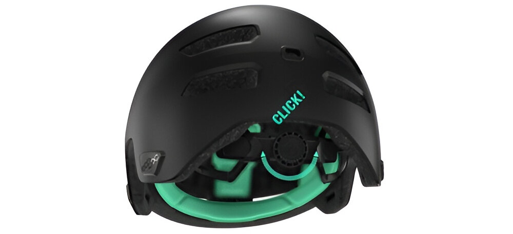 Kask rowerowy LAZER Maze Jr KinetiCore Czarny dla Dzieci (rozmiar S/M) kask na białym tle widoczny od tyłu zbliżenie na pokrętło napis click! kask w rozmiarze S/M system Advanced TurnSys precyzyjna regulacja obwodu w zakresie 50–56 cm możliwość regulacji w pionie intuicyjne pokrętło stabilne dopasowanie utrzymuje kask we właściwej pozycji