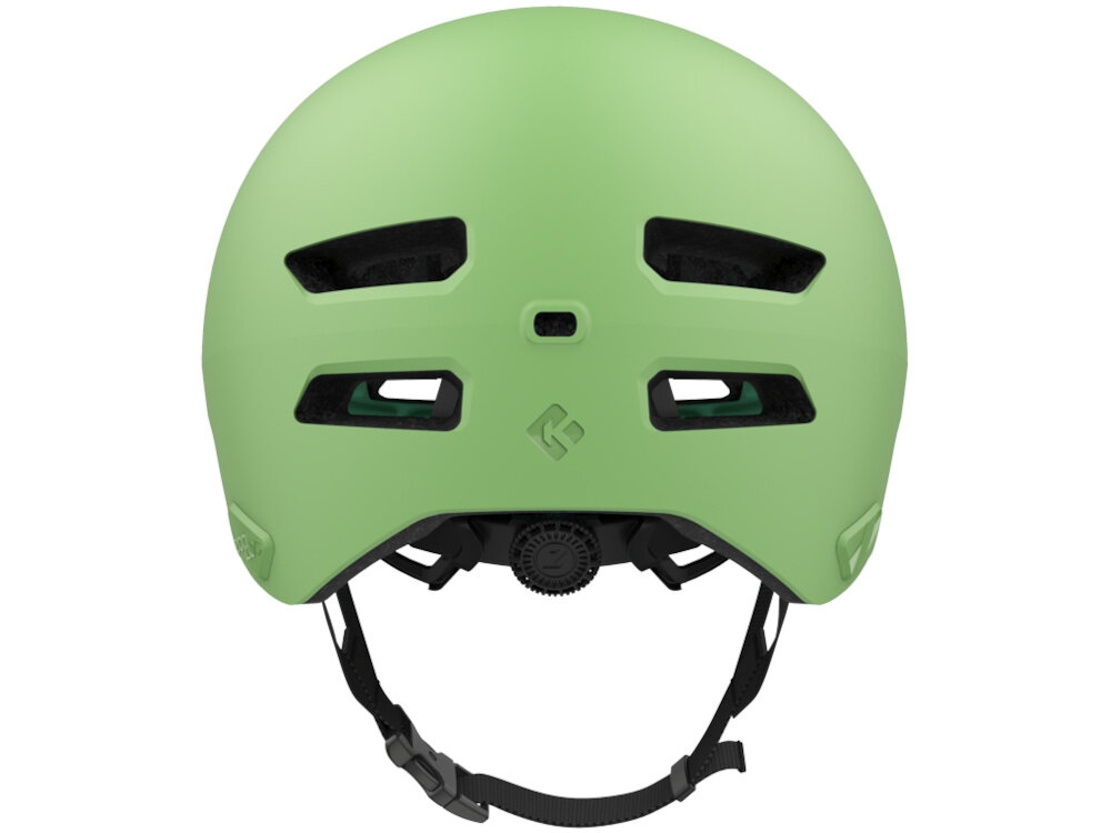 Kask rowerowy LAZER Maze Jr KinetiCore Zielony dla Dzieci (rozmiar S/M) kask na białym tle widoczny od tyłu miejsce do zamontowania opcjonalnej lampki LED zwiększa widoczność po zmroku i w warunkach ograniczonego oświetlenia bezpieczeństwo w ruchu miejskim