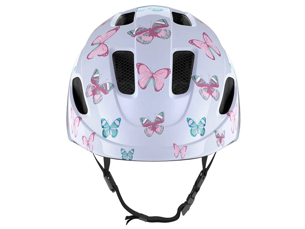 Kask rowerowy LAZER Nutz KinetiCore 2.0 Biały dla Dzieci (rozmiar 50-56) kask na białym tle widoczny od przodu siateczka przeciw owadom zapobiega dostawaniu się owadów do wnętrza poprawia komfort i bezpieczeństwo