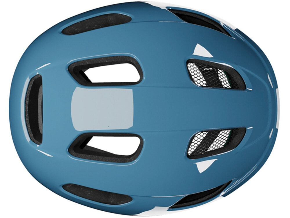 Kask rowerowy LAZER Nutz KinetiCore 2.0 Niebieski dla Dzieci (rozmiar 50-56) kask na białym tle widoczny z góry widok na otwory wentylacyjne 12 przemyślanych otworów wentylacyjnych wspierają efektywny obieg powietrza wewnątrz kasku dziecko odczuwa mniejsze nagrzewanie głowy równomierne chłodzenie bez utraty bezpieczeństwa spokojna i przyjemna jazda