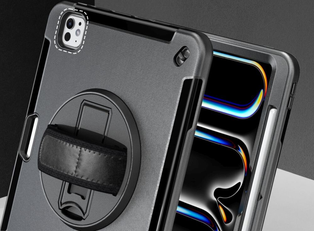 4SMARTS Rugged Case Grip Apple iPad Pro 11 (M4, 2024) Wielowarstwowa konstrukcja rdzeniem poliwęglanowym zewnętrzną powłoką TPU wstrząsami, uderzeniami i upadkami - etui od tyłu i od przodu