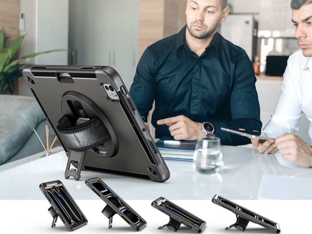 4SMARTS Rugged Case Grip uchwytu i podstawki orientacji poziomej i pionowej Stabilność podstawki iPada - etui w funkcji stojaka