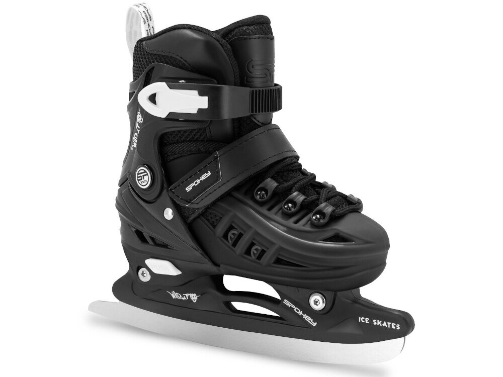 Łyżworolki SPOKEY 4ONE 4w1 (rozmiar 39-42) Czarny łyżwa na białym tle widoczna od przodu pod skosem klasyczna płoza łyżwy wykonana ze stali nierdzewnej sprzęt do zimowych warunków stal nierdzewna umożliwia płynny ślizg odporność na korozję