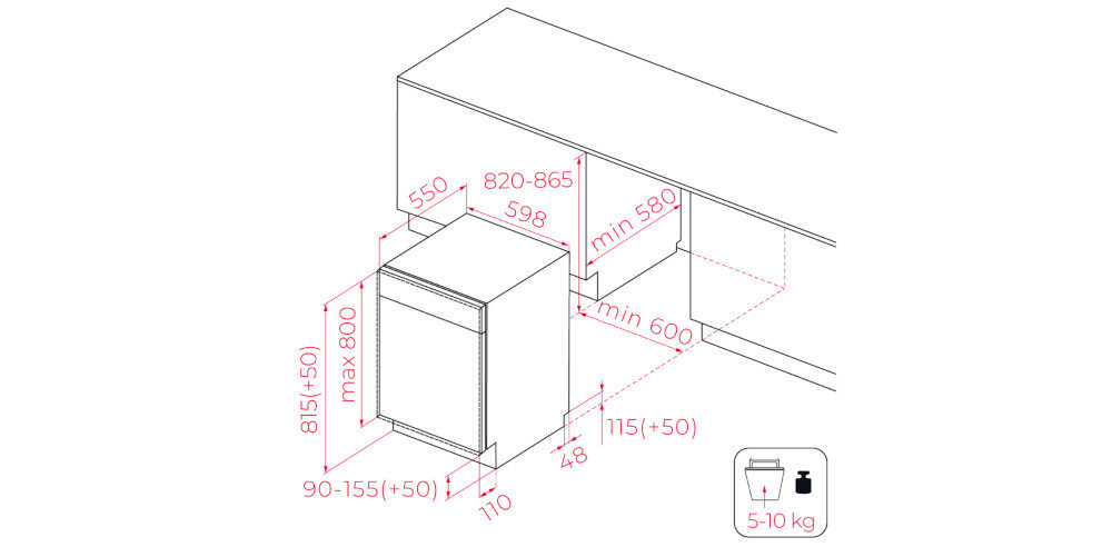 Zmywarka TEKA DFI 46650 lifestyle kuchnia zabudowa czarne meble zdjęcie techniczne wymiary długości wysokość szerokość głębokość szczegóły zabudowa kuchenna Praktyczne wymiary nieskomplikowa lekka instalacja w zabudowę dopasowanie do kuchni