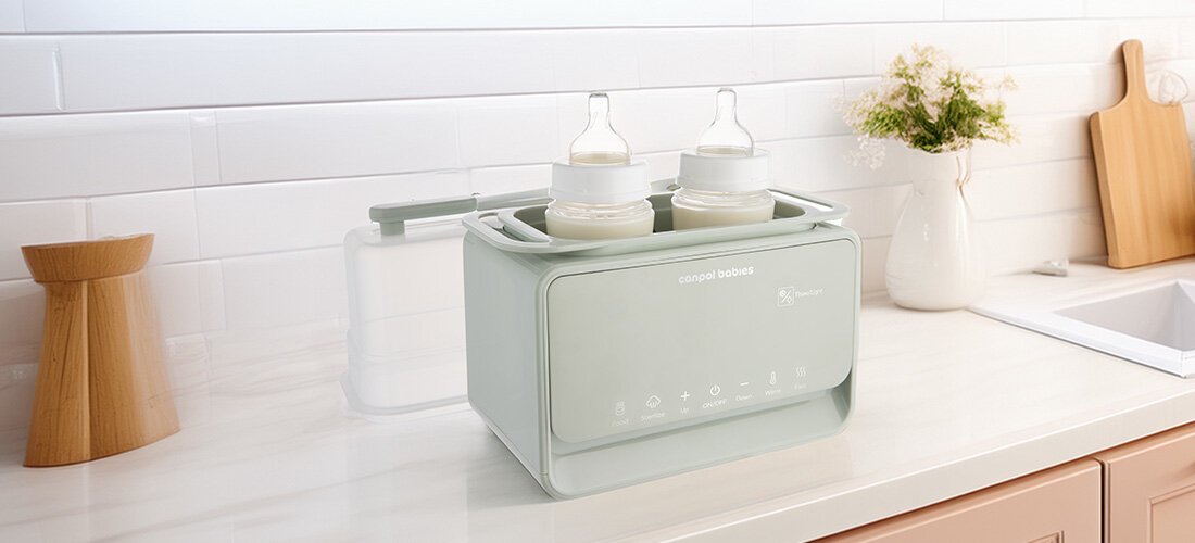Podgrzewacz do butelek CANPOL BABIES ze sterylizatorem 12/218 7w1 Zielony Wielozadaniowość z 7 różnych funkcji Kilka kliknięć podgrzania mleka, podgrzania słoiczków, trybu szybkiego podgrzewania, utrzymania temperatury, rozmrażania, sterylizacji i lampki nocnej