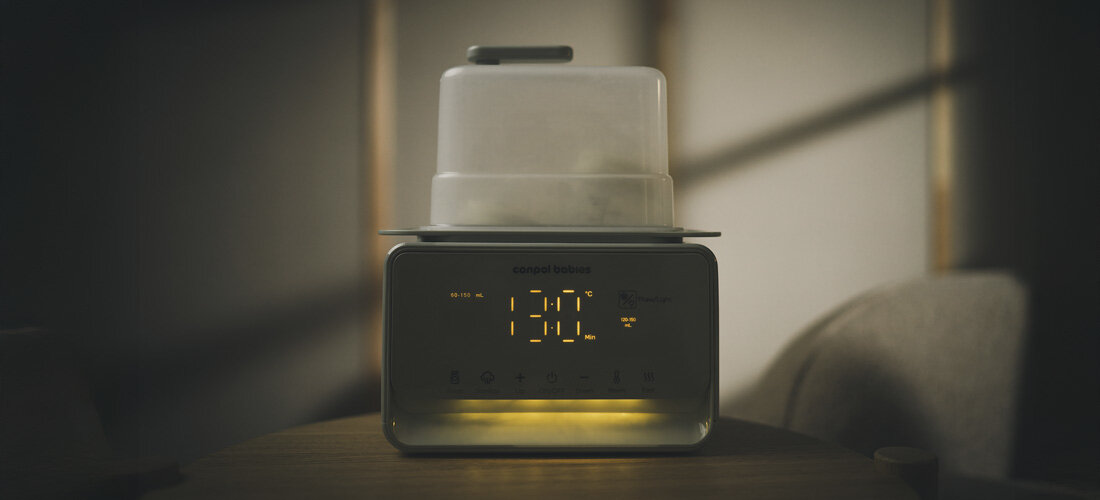 Podgrzewacz do butelek CANPOL BABIES ze sterylizatorem 12/218 7w1 Zielony Lampka o łagodnym świetle lampkę z łagodnym ciepłym światłem, sen dziecka