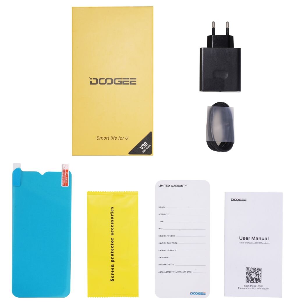 Smartfon DOOGEE V30 ekran bateria aparat procesor ram pamięć pojemność rozdzielczość zdjęcia filmy opis dane cechy blokady system łączność wifi bluetooth obudowa szkło odporność porty muzyka transfer sieć przekątna matryca waga czujniki oled amoled ips