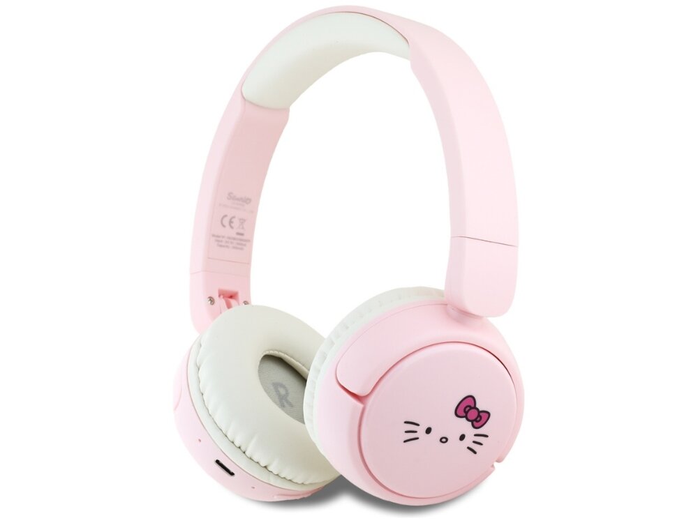 Słuchawki nauszne HELLO KITTY Face Logo Hello Kitty - 30h pracy, szybkie ładowanie USB-C, słuchawki nauszne po skosie na białym tle
