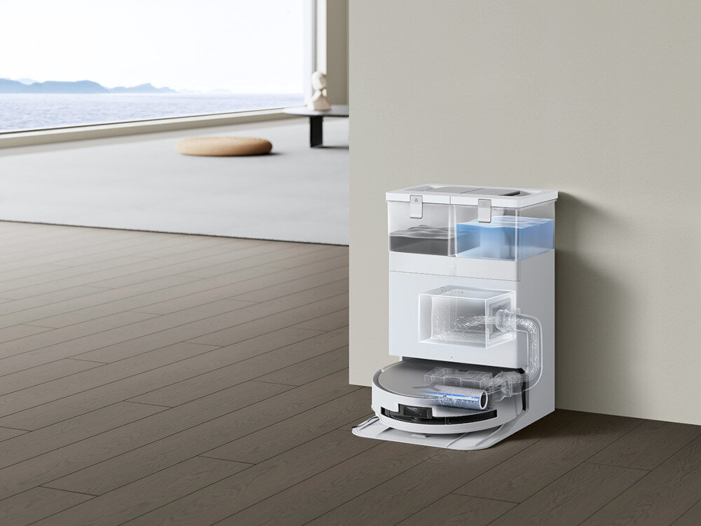 Robot sprzątający ECOVACS Deebot X8 Omni Biały Automatyczna stacja utomatycznie obsługuje robota mycie mopów gorącą wodą  temperatura suszenie gorącym powietrzem