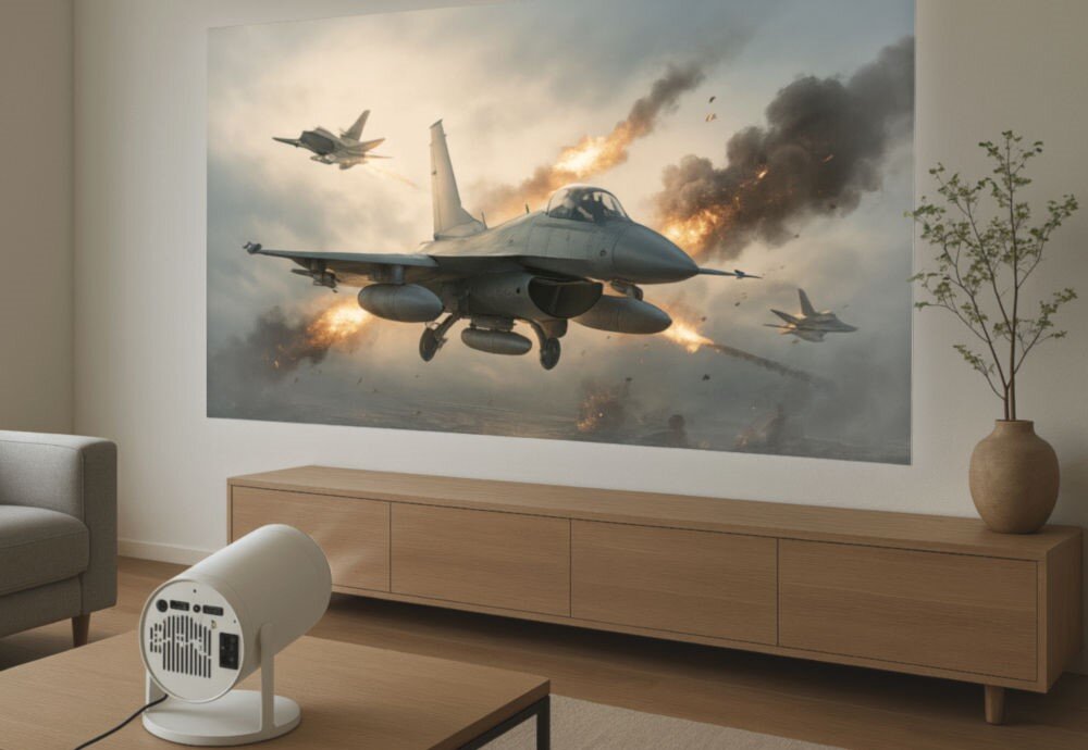 LVN SYSTEM P720 projektor kinowe wrażenia w domu kompaktowy, obrót 180 stopni, regulacja obrazu, projektor wyświetlający obraz na ścianie