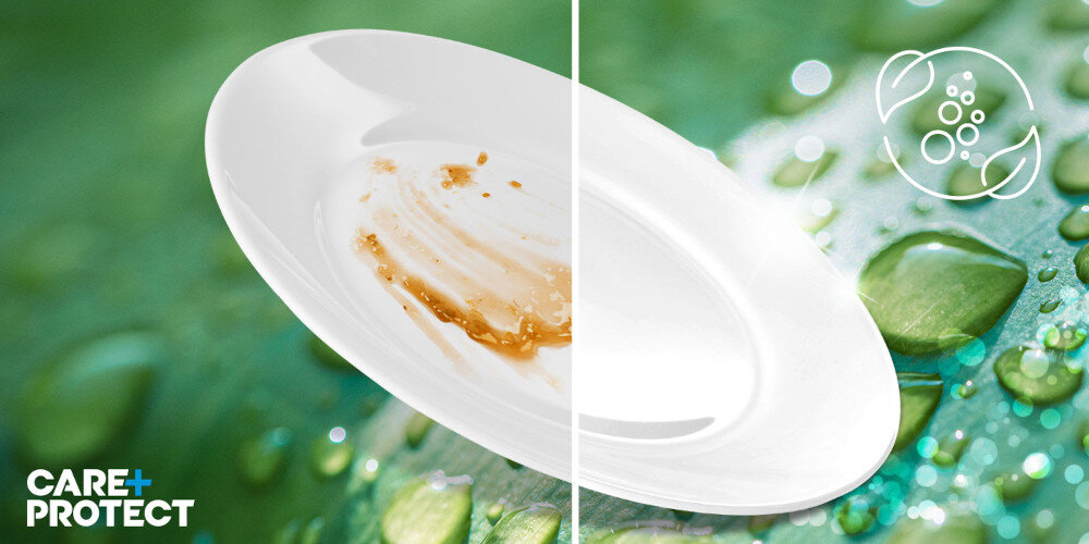 Żel do zmywarki CARE+PROTECT Eco+ CPP650DWE 650 ml zdjęcie lifestyle Czystość, świeżość i ochrona usuwa zabrudzenia, tłuszcz i uporczywe plamy bez smug lśniące naczynia neutralizator zapachów