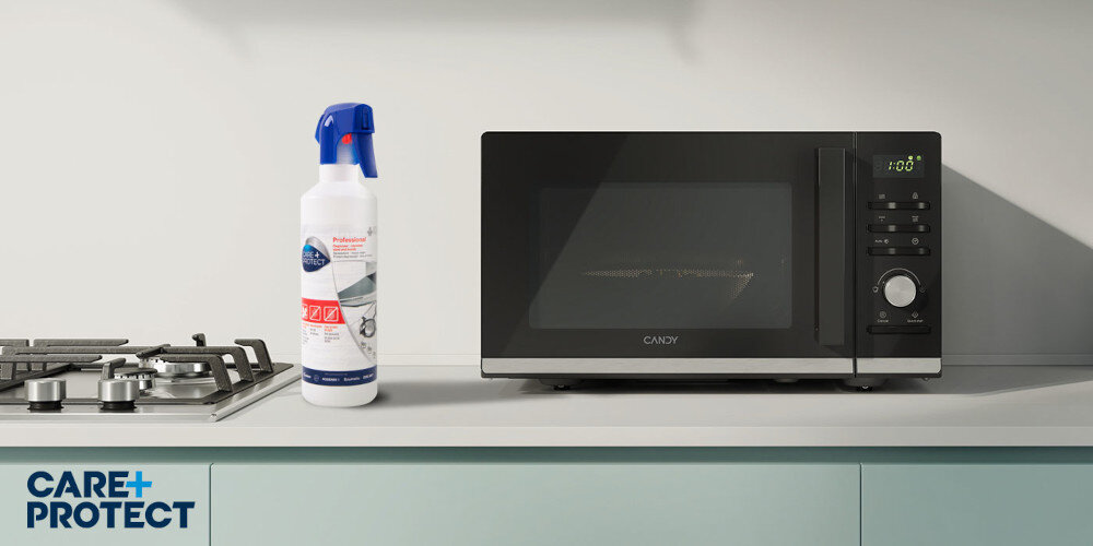 Płyn do czyszczenia stali nierdzewnej CARE+PROTECT CSL3801/1 500 ml zdjęcie lifestyle kuchnia płyta kuchenka mikrofalowa lśniące jednolite efekty bez spłukiwania bez zacieków smug