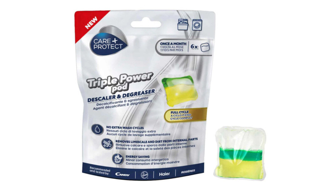 KAPSUŁKI DO CZYSZCZENIA PRALEK I ZMYWAREK CARE+PROTECT TRIPLE POWER CPPPODWMDW opakowanie