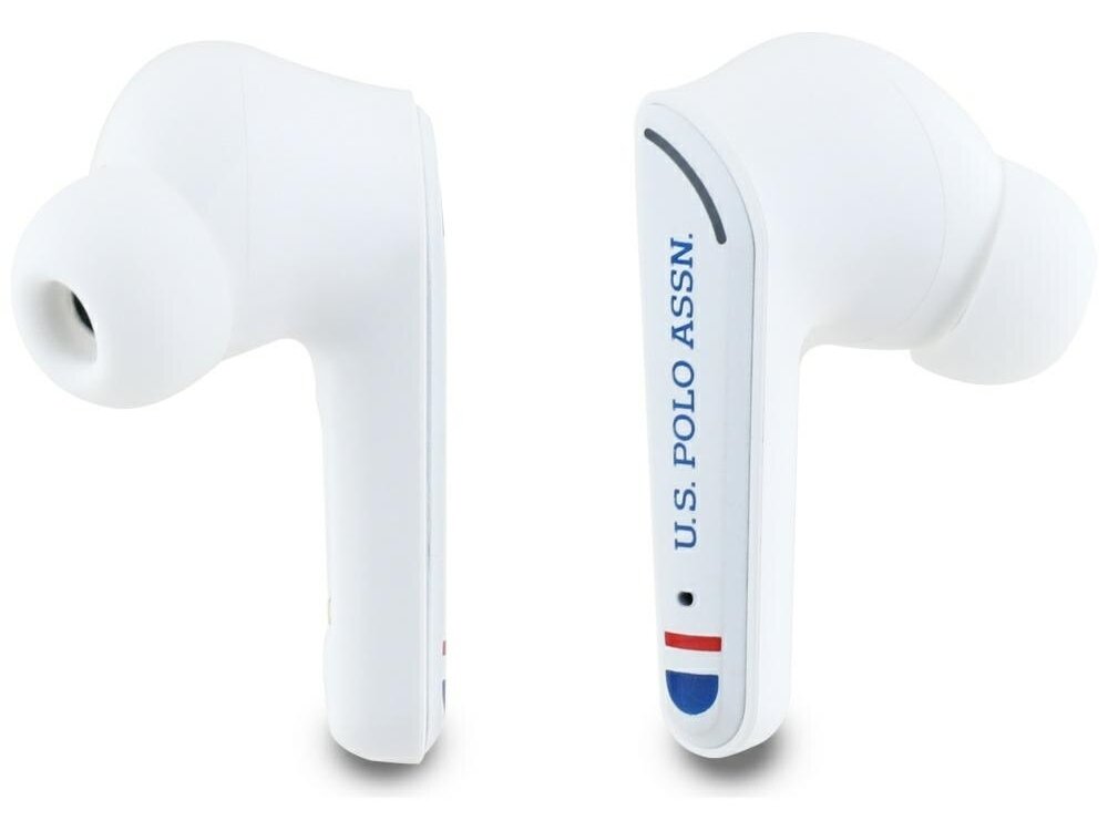 Słuchawki dokanałowe US POLO ASSN DH Logo, słuchawki na białym tle czas pracy do 4 godzin bateria 250 mah kompaktowe etui usb-c w pracy podróży drodze