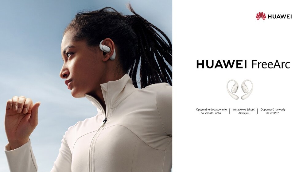 Słuchawki powietrzne HUAWEI FreeArc Wodoodporne - mezczyzna z sluchawka w uchu