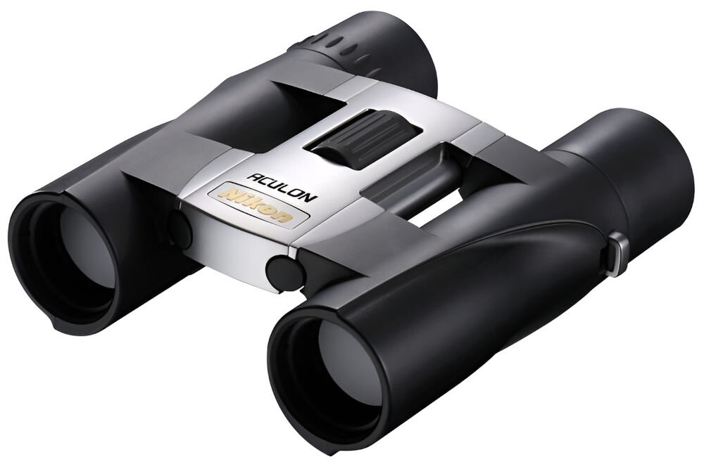 Lornetka NIKON Aculon A30 10x25 Srebrna lekka konstrukcja, 125 x 115 x 42 mm, antypoślizgowe pokrycie, większe odstępy źrenicy