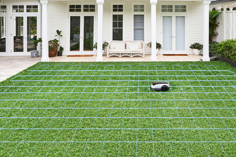Robot koszący ECOVACS Goat O500 Panorama sterowanie Bluetooth-Wi-Fi robot na trawniku z widocznym zaznaczeniem mapowania funkcja InstantGo automatyczn lub ręczne mapowanie wygoda perfekcyjny wygląd trawnika
