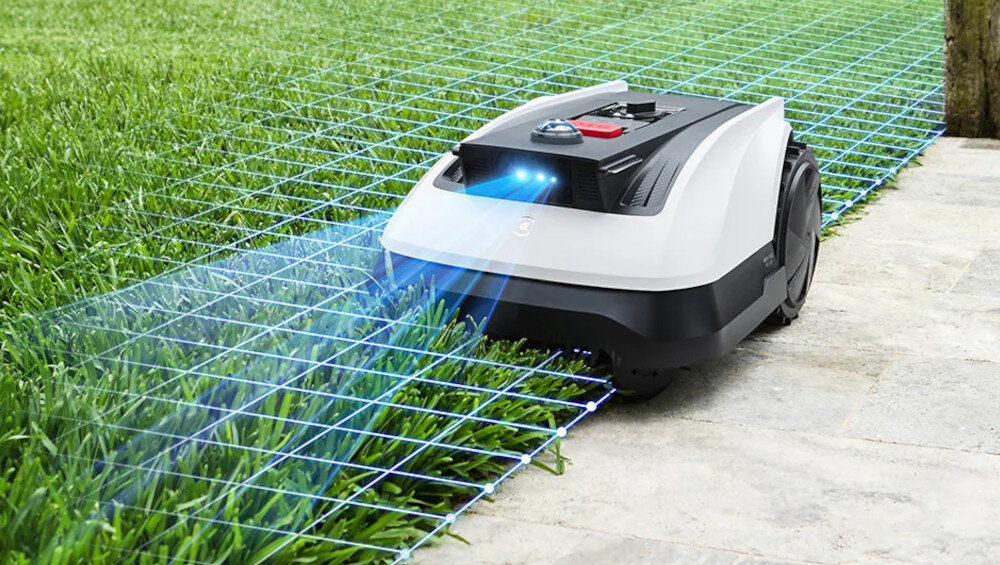 Robot koszący ECOVACS Goat O500 Panorama sterowanie Bluetooth-Wi-Fi robot kosi trawę wzdłuż krawędzi tarasu technologia TruEdge dociera do samych krawędzi trawnika inteligentny system oszczędność czasu kamera AI czujniki LiDAR 3D-ToF inteligentnie wykrywa granice trawnika
