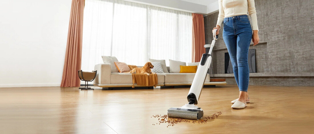 Odkurzacz UWANT D100 Wet & Dry Biały wygląd design tło prezentacja wizualizacja sprzątanie w jednym cyklu