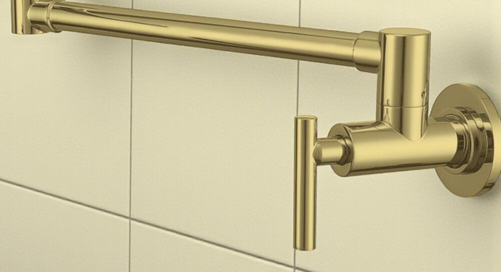 BATERIA BERG POT FILLER 830135BG JASNY ZŁOTY zbliżenie szczegóły przemyślana konstrukcja wygoda użytkowania gwint 1/2 montaż naścienny