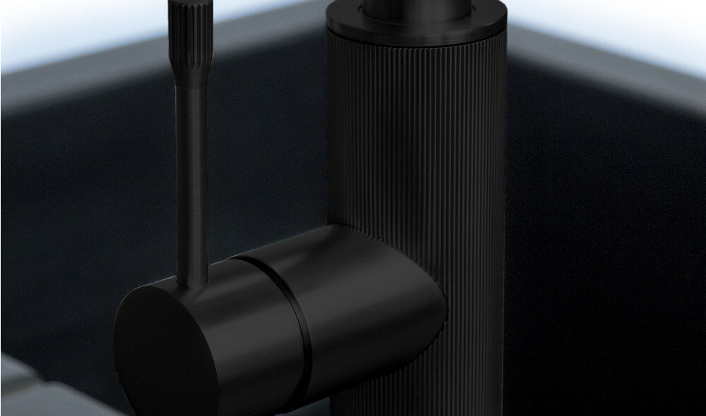 Bateria BERG Solena WWP 830158B Czarny mat zbliżenie dźwignia szczegóły powierzchnia wygląd styl kolor czarny matowy estetyka